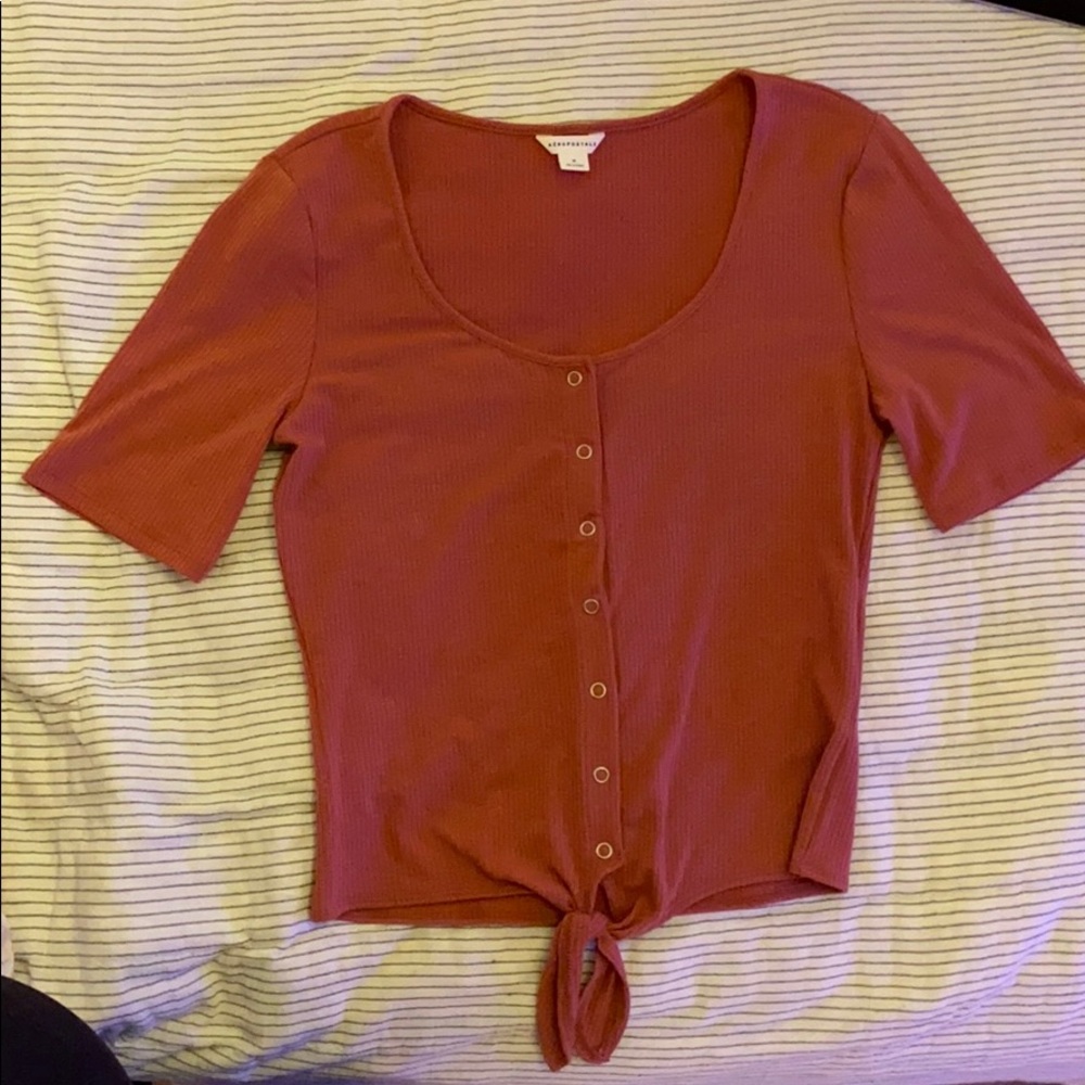 Aeropostale Brick snap button tie front shirt